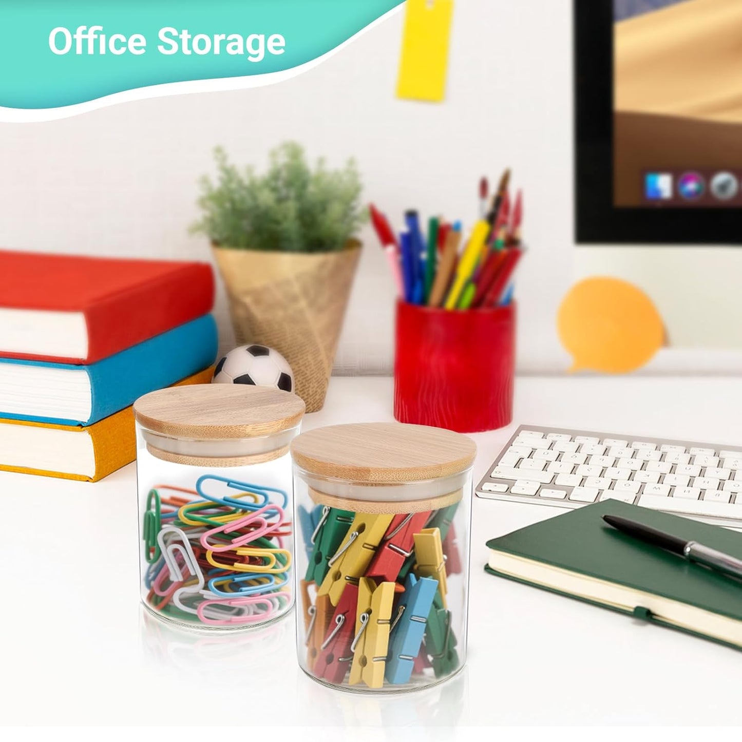 2 Pack Glass Qtip Holder Dispenser Set - Apothecary Jars with Lids for Vanity Makeup Organizer - Bathroom Canister Storage Organizer for Cotton Ball, Swab, Round Pads,Floss-FemmiqueWomen