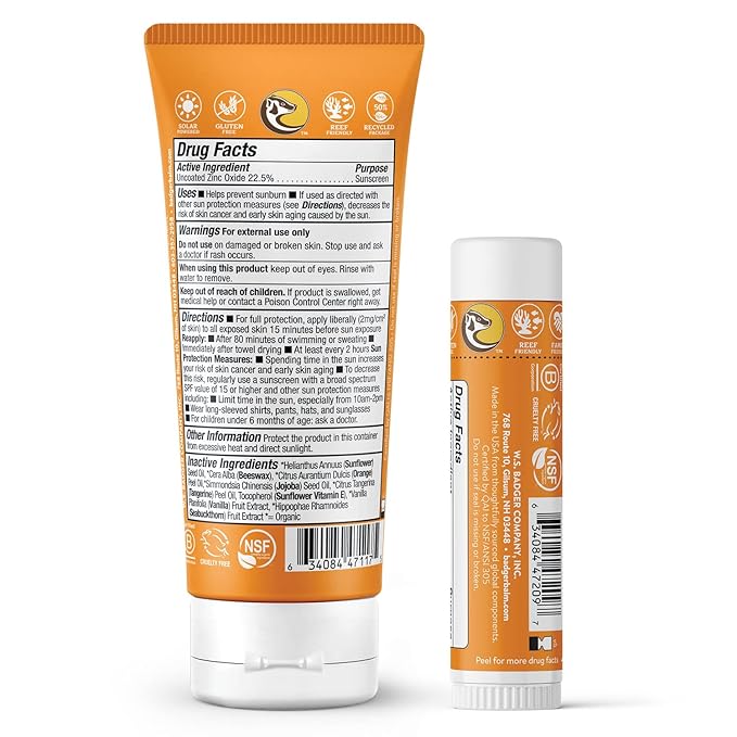 Badger Kids Mineral Sunscreen Combo, SPF 40 Cream + SPF 35 Kids Face Stick, Organic Sunscreens w/Mineral Zinc Oxide, Water Resistant, Reef Safe Broad Spectrum, Tangerine & Vanilla Scent, 2-Count-FemmiqueWomen