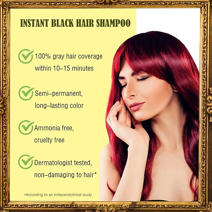 Herbal Burgundy Hair Dye Shampoo - Instant 3-in-1 Gray Coverage for Women & Men, 16.90 Fl OZ (Dark Wine Red)-FemmiqueWomen