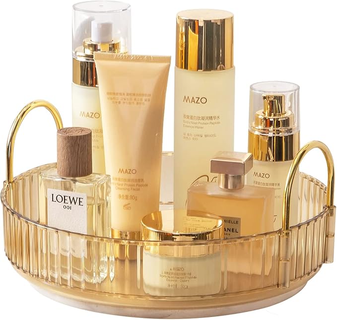 Rotating Makeup Organizer for Vanity, High-Capacity Skincare Clear Make Up Storage Perfume Organizers Cosmetic Dresser Organizer Countertop 360 Spinning (Gold, 1 Tier)-FemmiqueWomen