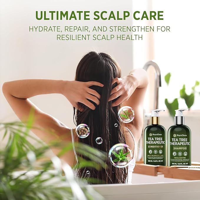 Roycederm Tea Tree Antifungal Shampoo and Conditioner: Complete Scalp Care Solution for Folliculitis, Dry, Itchy, and Flaky Scalp - Infused with Tea Tree Oil, Paraben & Sulfate Free-FemmiqueWomen