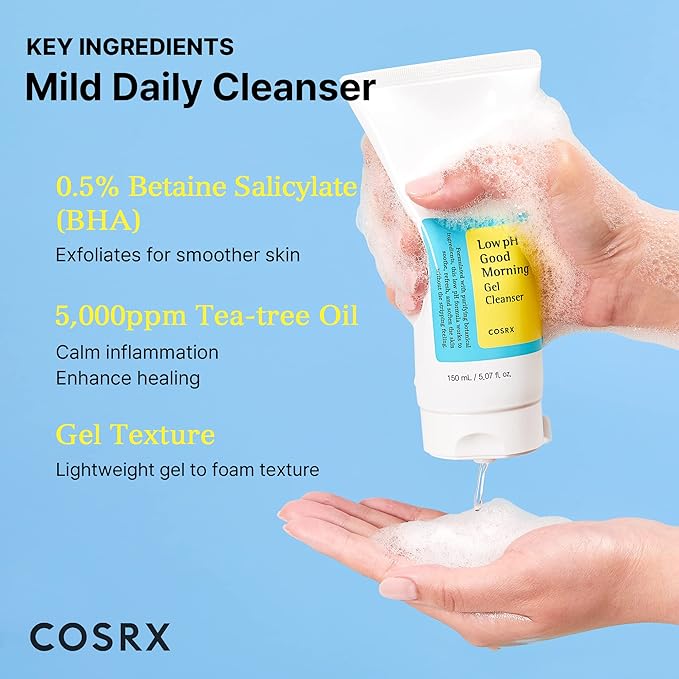 COSRX Low pH Good Morning Gel Face Cleanser, 5.07 fl oz, BHA Face Wash, Daily Mild Face Cleanser for Sensitive Skin, PH Balancing, Korean Skin Care, Korean Face Wash-FemmiqueWomen