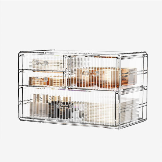 ZHIAI Stackable Storage Drawers, Acrylic Bathroom Counter Organizer Clear Makeup Organizers for Vanity, Kitchen Cabinets, Bathroom, Undersink, Home Organization and Storage (4 Drawers, Pattern B)-FemmiqueWomen