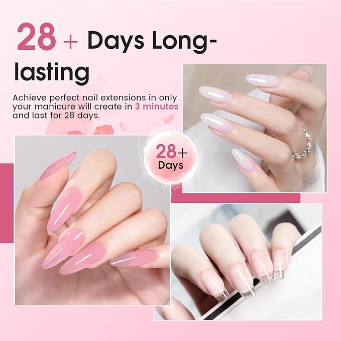 JEWHITENY Poly Extension Gel Nail Set Clear White Pink Poly Nail Gel With Base Coat Top Coat for Finger Art and Home DIY French Manicure Need U V Lamp Curing-FemmiqueWomen