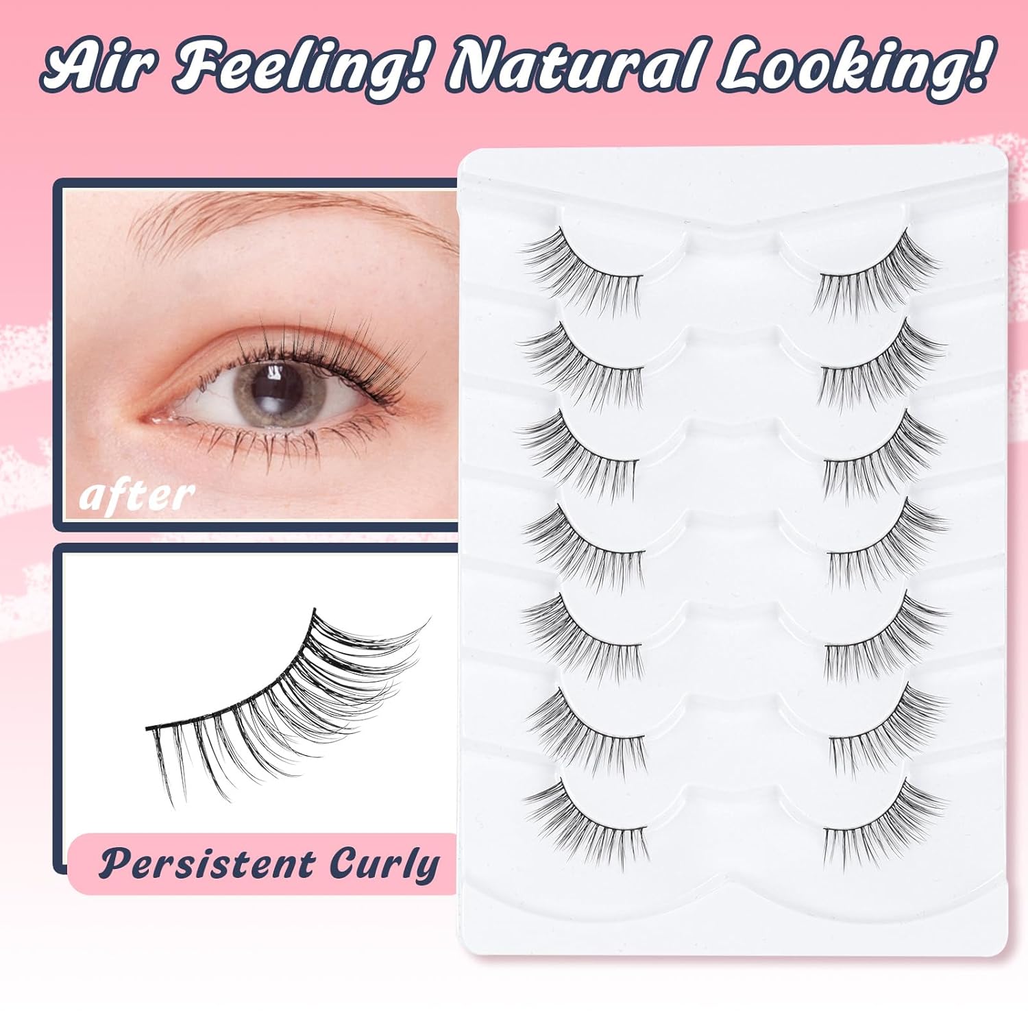 Half Lashes Natural Look C Curl False Eyelashes Cat Eye 7 Pack Corner Lash Siligli-FemmiqueWomen