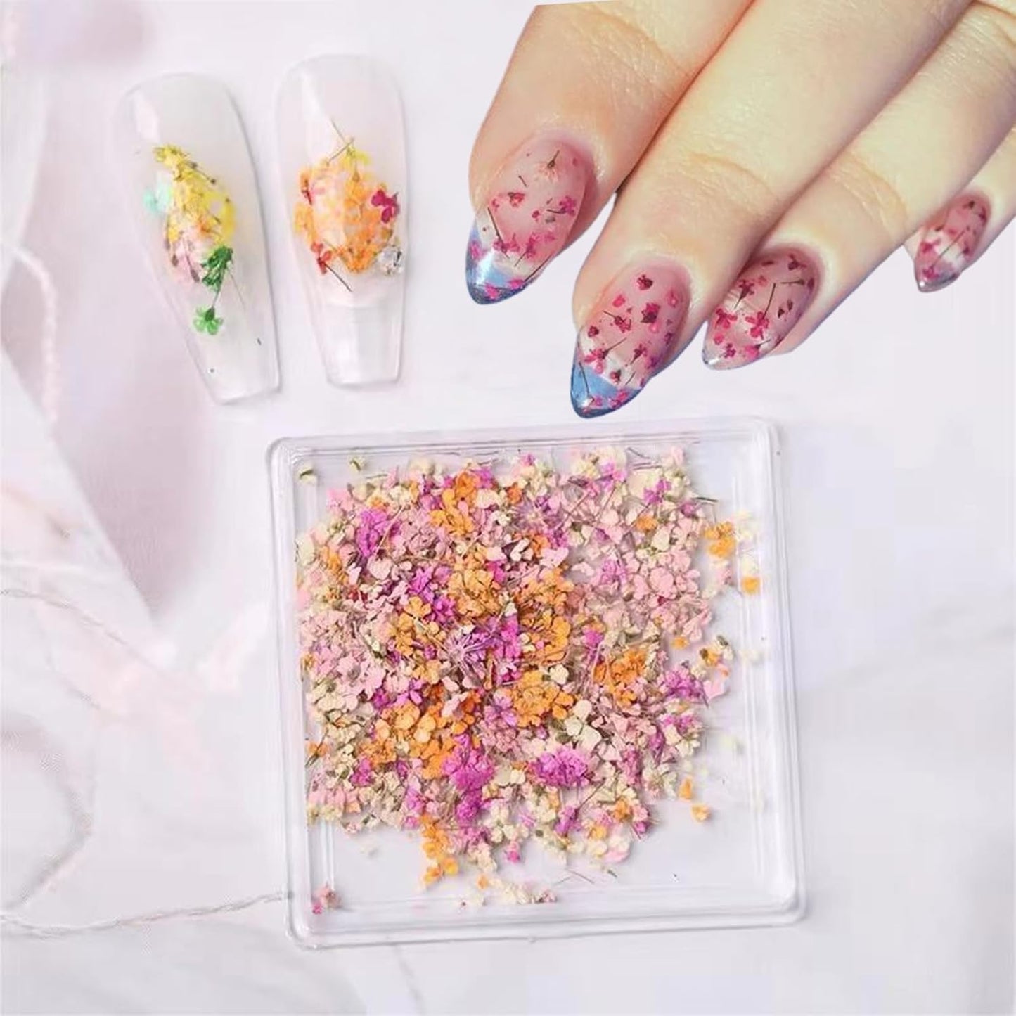 1 Boxes Dried Flowers for Nail Art,Colorful Dry Flowers Mini Real Natural Flowers Nail Stickers DIY Mini Mix Flower Petals Nail Art Supplies for Summer Acrylic Nails Design Manicure Accessories-FemmiqueWomen