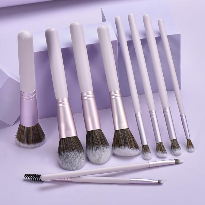 10 Piece Purple Makeup Brushes - Wooden Handle with Soft Synthetic Bristles,for Face & Eye Makeup|Professional Makeup Brushes set for Women & Girls|-FemmiqueWomen