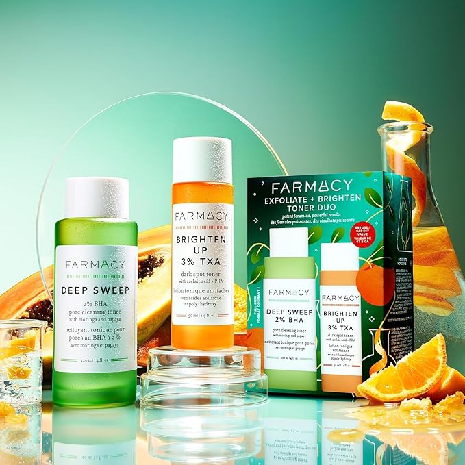 Farmacy 2% Salicylic Acid Toner for Face + 3% Tranexamic Acid Brightening Toner - Exfoliating Skincare Set to Minimize Pores + Reveal a Healthy-Looking Complexion (2 Count)-FemmiqueWomen