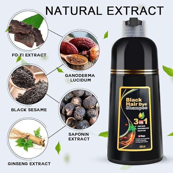 Black Hair Dye Shampoo 3 in 1 for Women/Men for Gray Coverage Instant Hair Color Shampoo Semi Permanent Champu Para Cana-FemmiqueWomen