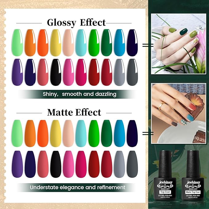 JEWHITENY 23PCS Nail Polish Set 20 Colors Gel Nail Polish Jelly Color Natural and Elegant Long Lasting Suitable for Salon at Home-FemmiqueWomen