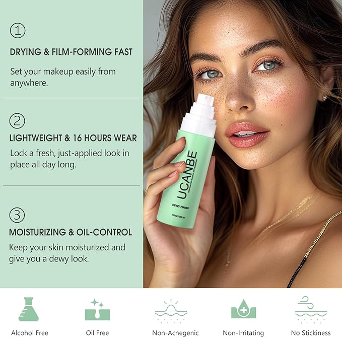 Dewy Makeup Setting Spray Kit-3.38 Fl oz Hydrating Illuminating Finishing Spray Lightweight Face Mist All Day Long Make up Fixer +2PCS Sponge Puff, Hydrate Skin for a Bright Look-FemmiqueWomen