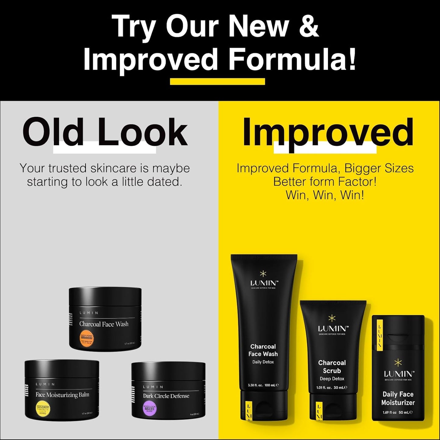 Lumin Charcoal Face Wash for Men Skincare - Daily Detox, Hydrating Face Cleanser, Removes Impurities, Exfoliates, Unclogs Pores, Controls Oil, Soothes Irritation, All Skin Types, 1 Pack-FemmiqueWomen