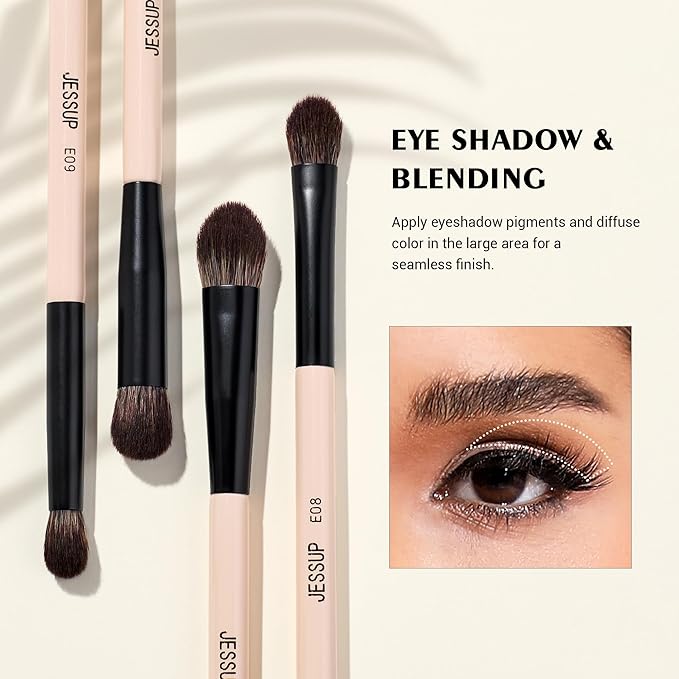 Jessup Makeup Brushes 5pcs Double Ended Eyeshadow Brush Contour Blending Eyeliner Eye Shader Brush, Vegan Fiber Precision Eye Brush Set Peach Dust T509-FemmiqueWomen