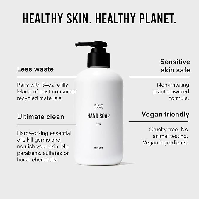 Public Goods Hand Soap | Cleansing Soap for Kitchen & Bathroom | Made with Natural Essential Oils | Paraben & Sulfate Free | Vegan Friendly | Made in Canada | 12 Fl Oz Bottle with Dispenser Pump-FemmiqueWomen
