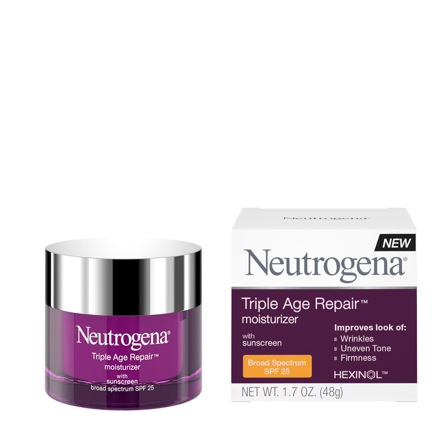 Neutrogena Triple Age Repair Face Moisturizer - with Hexinol Technology & Vitamin C, Anti-Wrinkle Face Cream with SPF 25, Visibly Reduces Wrinkles & Firms Skin, 1.7 oz-FemmiqueWomen