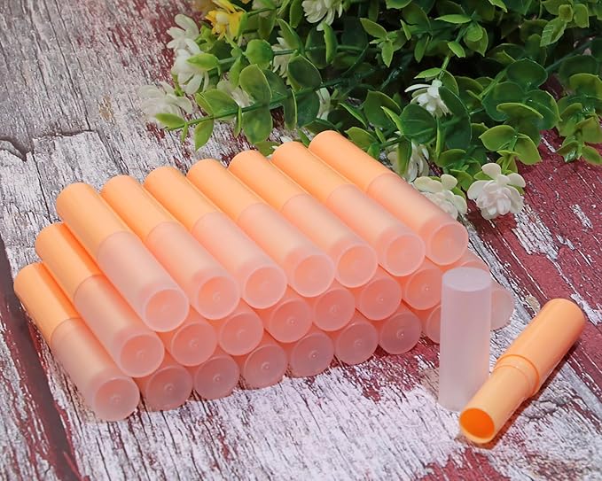 0.14oz Empty Flavored Lip Balm Container Tubes Plastic Homemade Moisturizing Lip Stick with Caps Bulk Fit for Women Adult DIY Making Supplies, 25 Count (Orange)-FemmiqueWomen