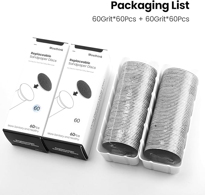 120pcs Replacement Sandpaper Refill Discs for Electric Foot File Callus Remover Tool for Men Women Dead Cracked Hard Skin (60 Grit+60 Grit)-FemmiqueWomen