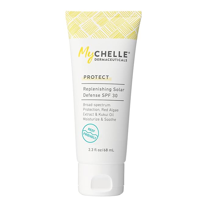MyCHELLE Dermaceuticals Solar Defense SPF 30 (2.3 Fl Oz) - Moisturizing Reef Safe Sunscreen with Red Algae Extract and Kukui Oil - Travel Size Zinc Sunscreen for Face and Body-FemmiqueWomen