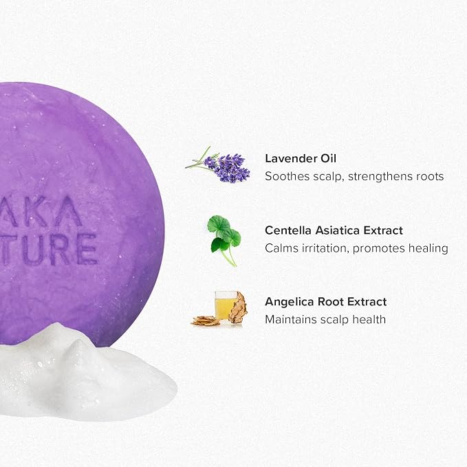 Maka Nature Low-Carbon Shampoo Bar | Korean K-Beauty Haircare with Natural Ingredients for Scalp & Hair Types | Vegan, Eco-Friendly, pH balanced, 3.35oz (Lavender)-FemmiqueWomen