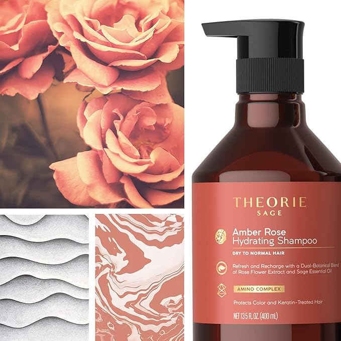Theorie Amber Rose Hydrating Shampoo- Refresh & Hydrate, Irresistible Scent of Rose, Jasmine & Amber, Suited for All Hair Types-Color & Keratin Treated Hair, 400ML-FemmiqueWomen