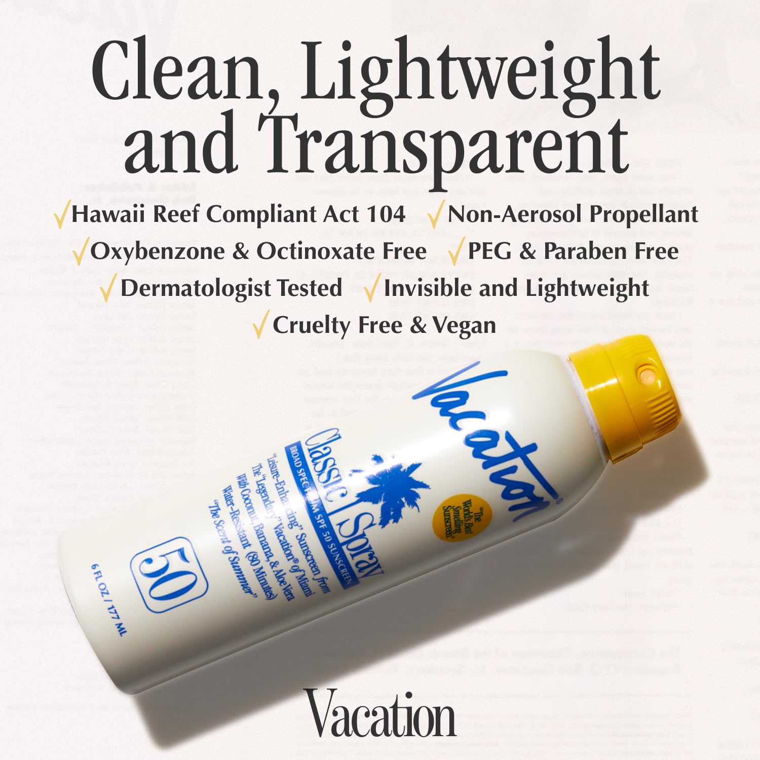Vacation Classic Sunscreen Spray SPF 50 & Air Freshener Bundle, Water-Resistant, Lightweight, Transparent on All Skin Tones, Dermatologist-Tested, Vegan, 6 Fl. Oz.-FemmiqueWomen