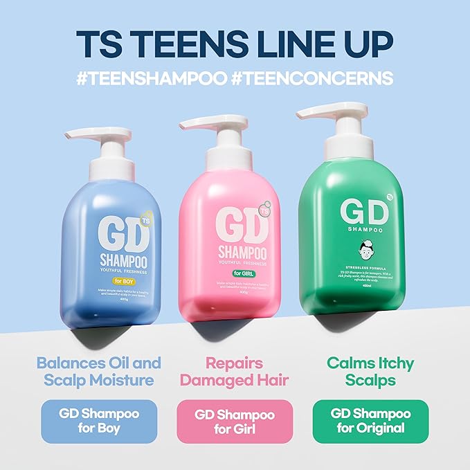 TS GD Shampoo for Boys | Korean Teen Shampoo with Upgraded Probiotics | Anti-Dandruff & Itchy Scalp Relief | Blue Fresh Allergy-Free Fragrance | Sulfate-Free (13.5 fl oz, 400ml)-FemmiqueWomen