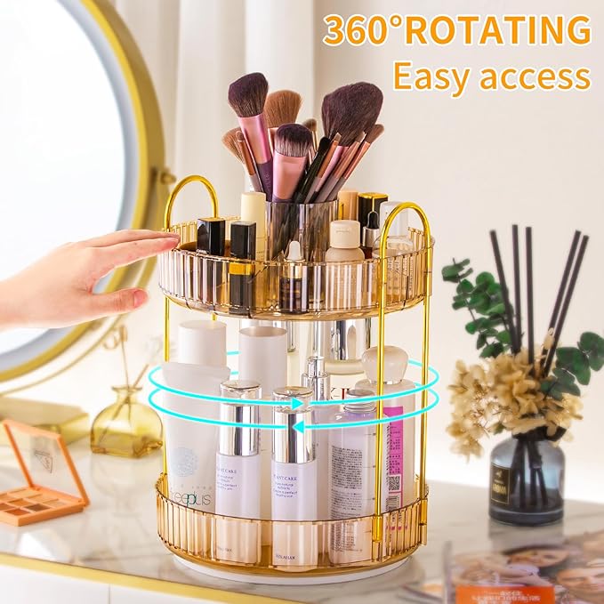 360 Rotating Makeup Organizer - Large-Capacity Skincare & Makeup Storage with 2-Tier Perfume Organizers, Cosmetic Dresser & Makeup Brush Holder - Fits Bedroom, Bathroom, Vanity Shelf & Countertop-FemmiqueWomen