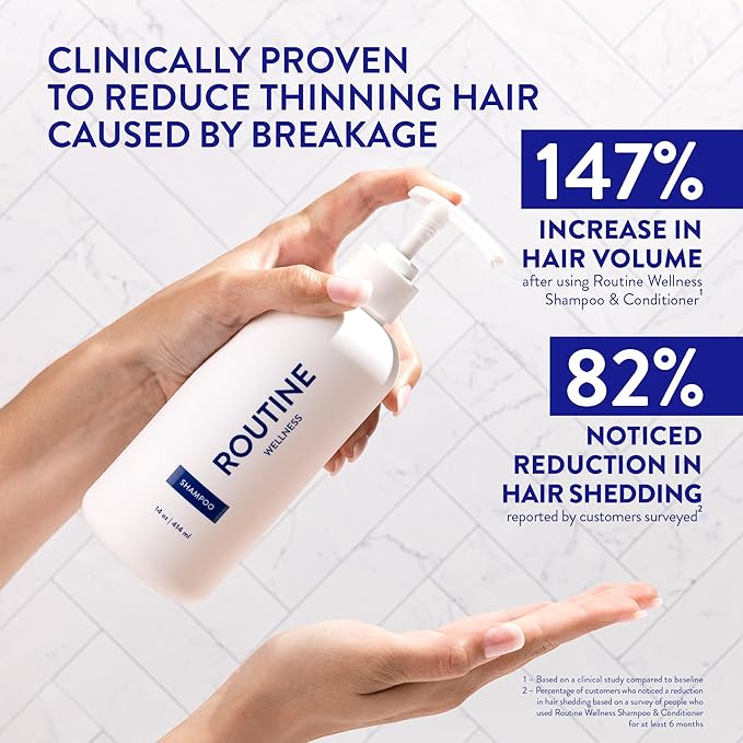 Routine Wellness Anti-Thinning Shampoo for Thinning Hair - Biotin DHT Blocker Women & Men - Color Safe Shampoo for Hair Loss & Healthy Hair - Lavender & Cedar 14oz (Pack of 2)-FemmiqueWomen