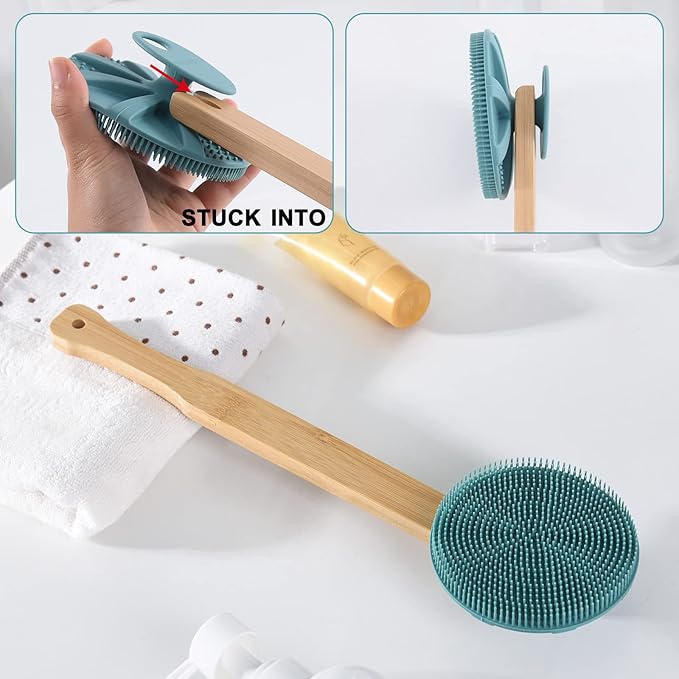 Long Handle Back Scrubber Silicone Body Scrubber Nice Foaming Shower Brushing Exfoliating and Massaging