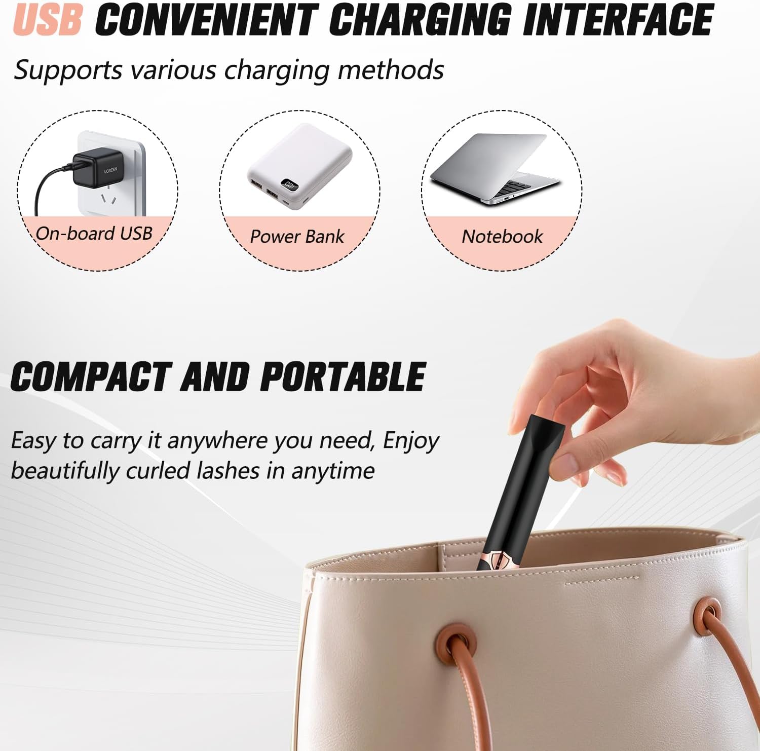 Heated Eyelash Curler, Portable Eyelash Curler Eyelash, Mini Electric Eyelash Curler Rechargeable, Quick Curling Long-Lasting, Makeup Tools Gift for Women Girls (White)-FemmiqueWomen