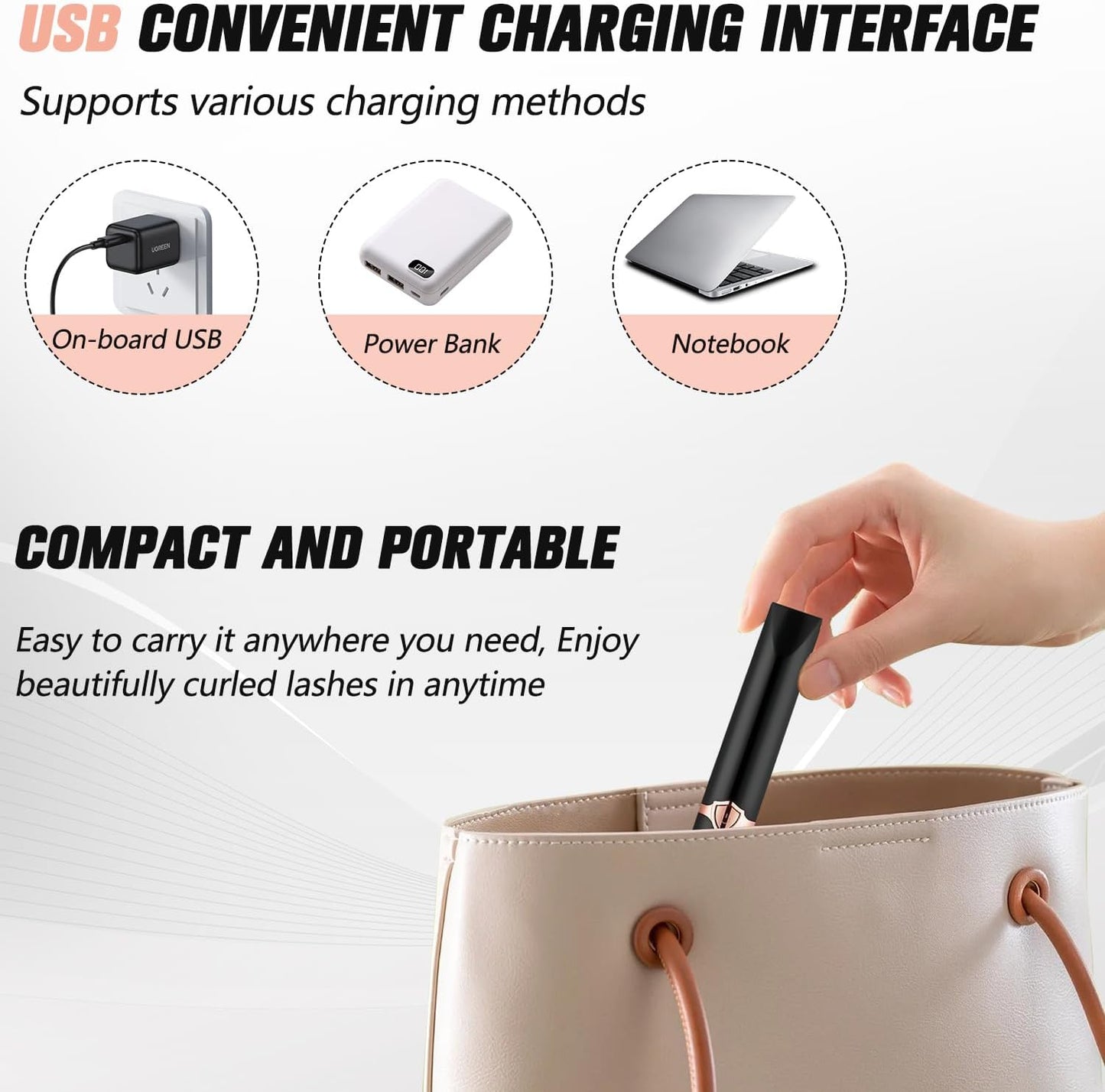 Heated Eyelash Curler, Portable Eyelash Curler Eyelash, Mini Electric Eyelash Curler Rechargeable, Quick Curling Long-Lasting, Makeup Tools Gift for Women Girls (Black)-FemmiqueWomen