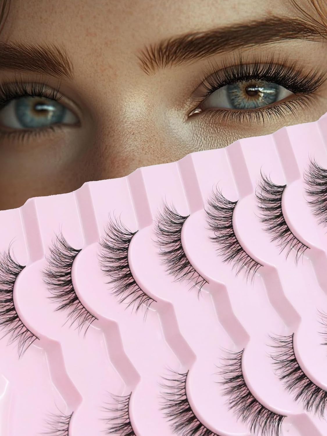 Eyelashes Natural Cat Eye Lashes 13mm Wispy Lashes False Eye Lashes with Thin Cotton Band C Curl Fake Eyelashes 3D Volume Lash Pack 7 Pair Siligli-FemmiqueWomen