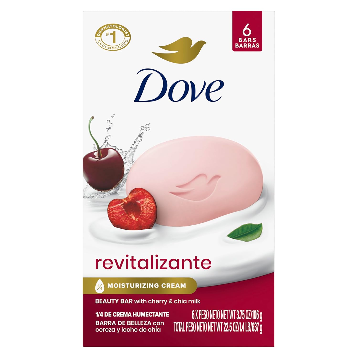 Dove Beauty Bar Soap Revitalizante Cherry & Chia Milk, for Revitalized Skin, 6 Bars A Skin Energy Boost 3.75 oz-FemmiqueWomen