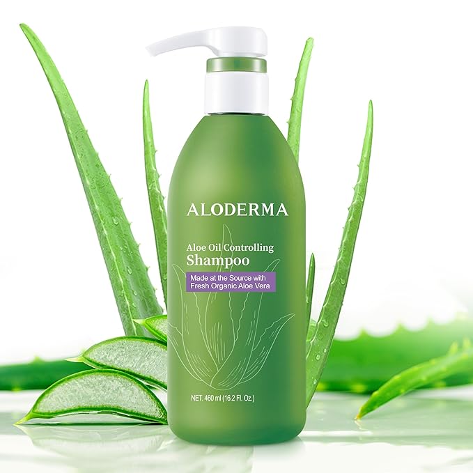 Aloderma Oil Controlling Shampoo Made with Freshly Harvest, Organic Aloe Vera for Oily Hair & Scalp - Infused with Tea Tree Oil and Willow Bark Extract to Gently Cleanse Build Up Without Drying - 16oz-FemmiqueWomen