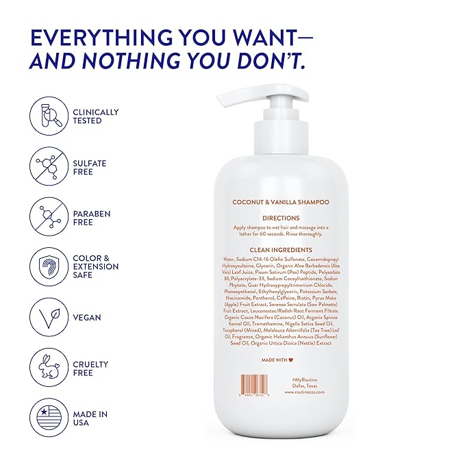 Routine Wellness Anti-Thinning Shampoo for Thinning Hair - Biotin DHT Blocker Women & Men - Color Safe Shampoo for Hair Loss & Healthy Hair - Coconut & Vanilla - 14oz-FemmiqueWomen