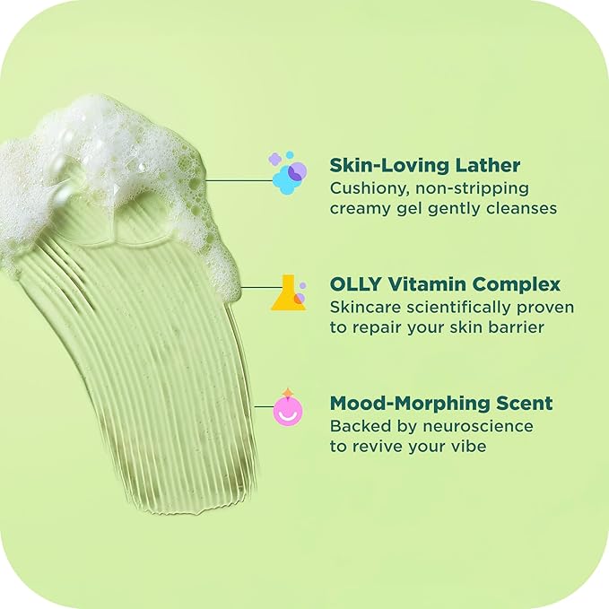 OLLY Revive Body Wash with Magnesium, Electrolytes & Vitamin B12– Nourishing Cleanser for Skin Barrier Repair, Deep Hydration, Refreshing Nerolidew Scent, 17 oz-FemmiqueWomen