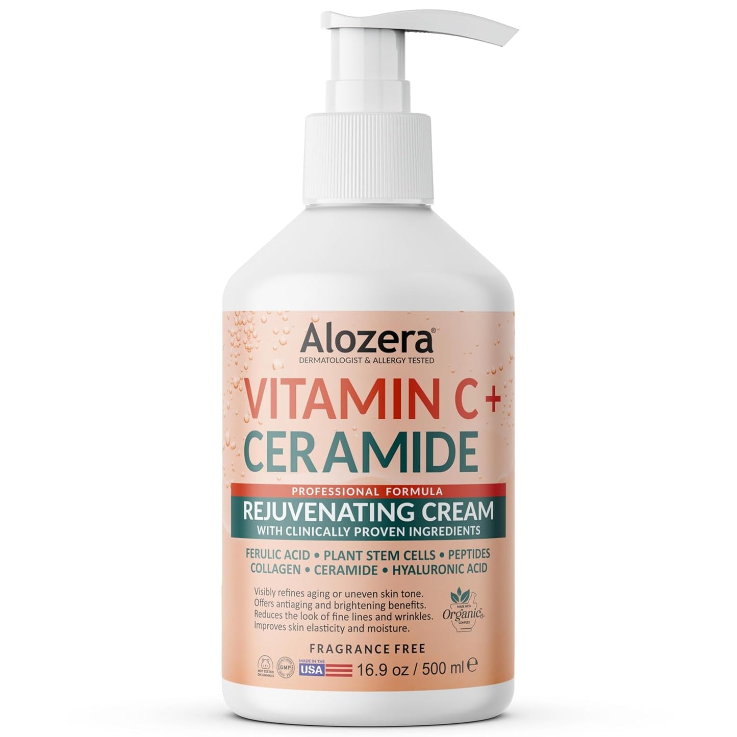 Vitamin C Body Lotion with Ceramides & Stem Cells, Anti-Aging Moisturizer Cream for Noticeably Youthful, Even Skin Tone, Lightweight, Fragrance-Free, 16.9 oz-FemmiqueWomen