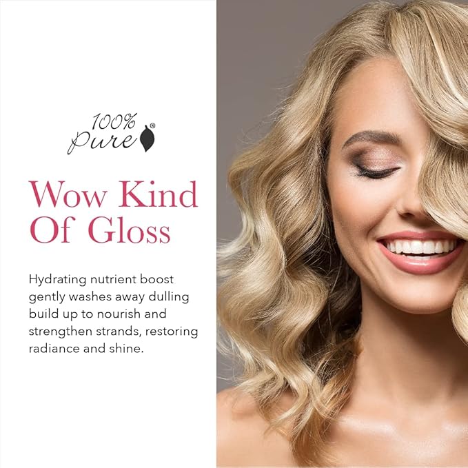 100% PURE Glossy Locks Glossing Shampoo Hair Wash Detox & Hydrate Shine Boosting Dry Dull Damaged Strands Avocado Butter & Seaweed Collagen Natural Care for Women & Men Vegan - 13.5 Fl Oz-FemmiqueWomen