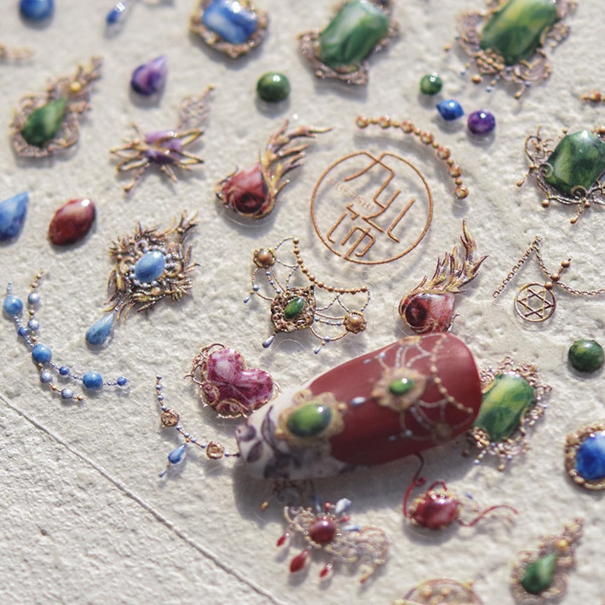 Jewels Nail Stickers for Nail Art 3D Necklace Pendant Jewels Gems Shaped Nail Decals Luxury Stickers for Nails Designs Self Adhesive Nail Art Supplies & Decorations for Women 1 Sheet-FemmiqueWomen