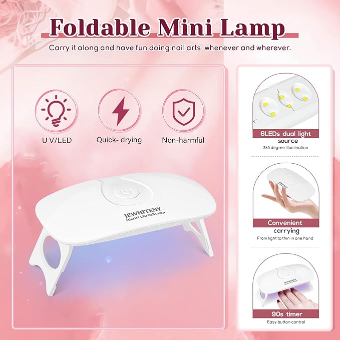 JEWHITENY 14 PCS Poly Nail Gel Kit Poly Extension Gel Kit Starter Kit With Slip Solution Professional Extension Set With LED Lamp Nail Art Design Beginner All In One-FemmiqueWomen