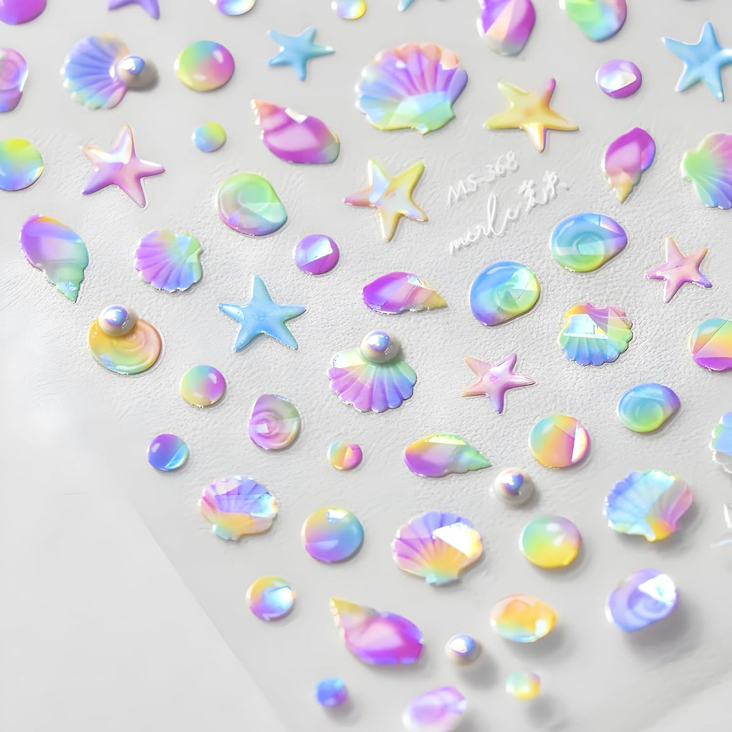 2 Sheets Starfish Nail Stickers - 5D Embossed Self-Adhesive Decals for Summer Nail Art - Colorful Beach Shell Design Supplies Decoration for Women and Girls-FemmiqueWomen