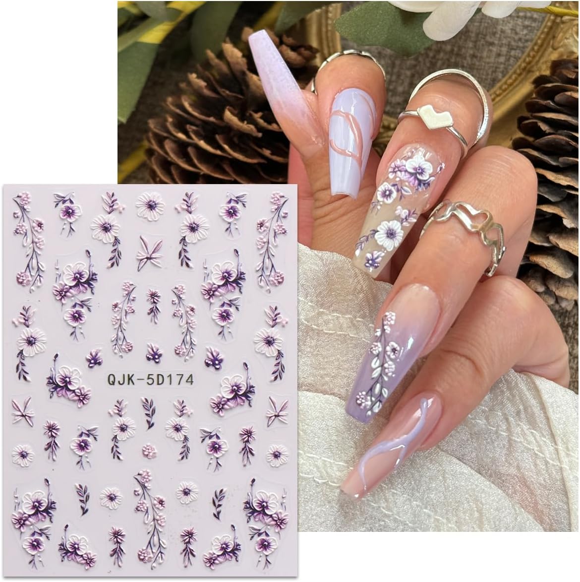 JMEOWIO 3D Embossed Flower Nail Art Stickers Decals Self-Adhesive 5D Spring Summer Floral Nail Supplies Nail Art Design Decoration Accessories 4 Sheets-FemmiqueWomen