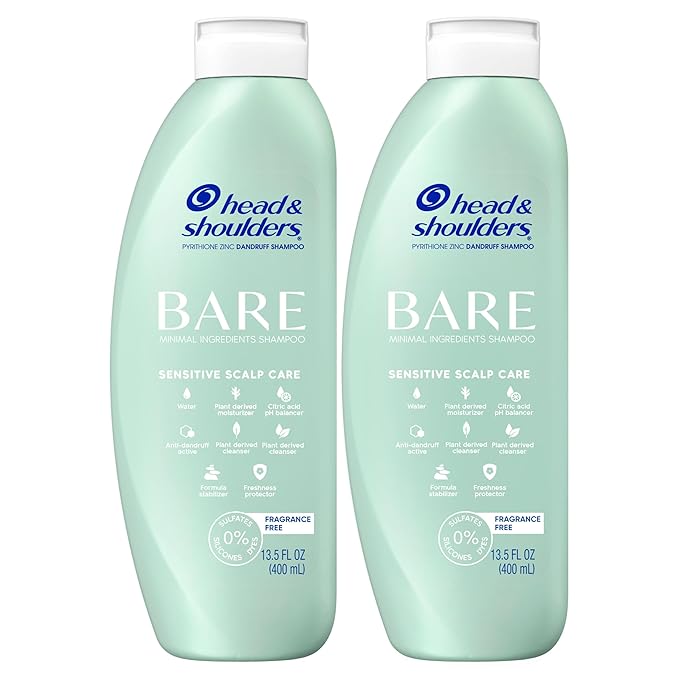Head & Shoulders BARE Dandruff Shampoo Twin Pack, Fragrance-Free, Sensitive Scalp Care, Sulfate-Free, Silicone-Free, Dye-Free, Eco-Friendly Bottles, Safe for All Hair Types, 13.5 Fl Oz Each (Set of 2)-FemmiqueWomen