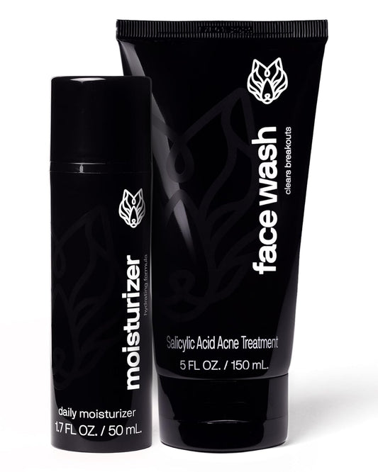 Black Wolf Face Wash and Oil-Free Moisturizer Gel Bundle for Oily Skin, Deep Clean- 2pc Bundle- Charcoal Powder and Salicylic Acid Reduce Acne Breakouts and Cleanse Your Skin- Gift Set for Men-FemmiqueWomen