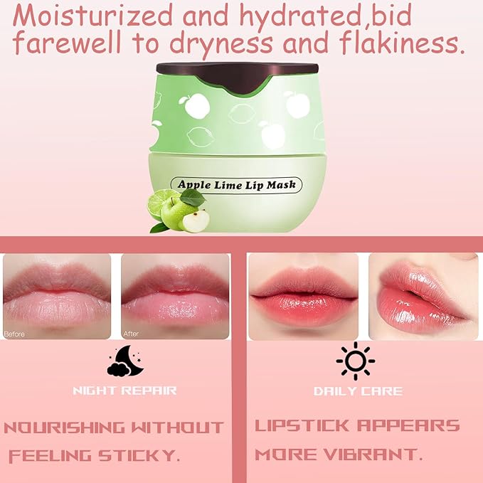 1 PCS Bee Lip Balm Honey Pot, Exfoliating Apple Bee Lip Balm Sleeping Lip Mask Overnight with Sticks, Honey Pot Lip Balm Prevention Dry Hydrating and Crack Lip Scrubs-FemmiqueWomen