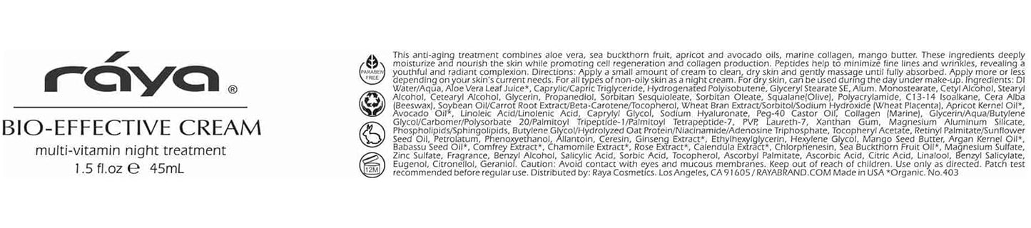 Raya SPA Bio-Effective Night Cream | Deep Recovery Anti-Aging Facial Moisturizer | Firming & Wrinkle Repair | Overnight Face Care for Tone Reviving & Beauty Sleep | Non-Oily Renewing Cream-FemmiqueWomen