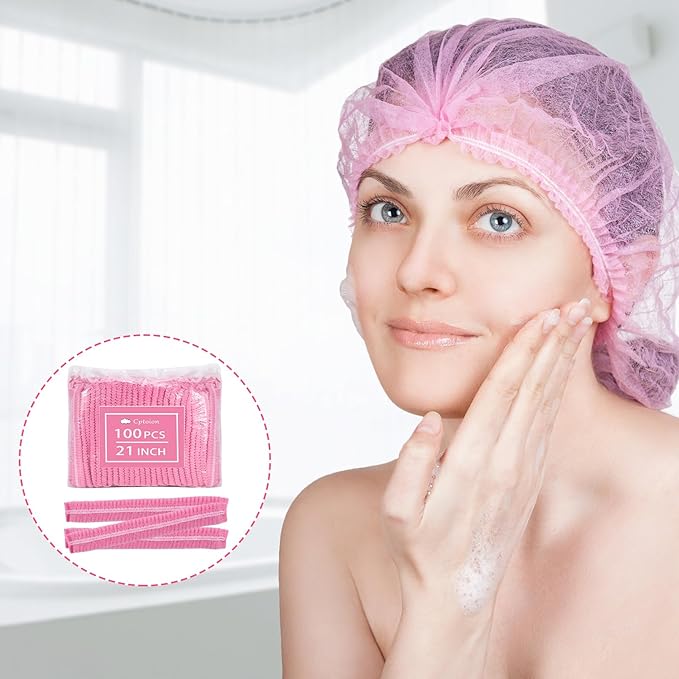 100 Pieces Non-Woven Hair Nets,Disposable Bouffant Caps,20 Inch Elastic Head Cover,Pink Disposable Hair Nets,Hair Net for Food Service,Beauty Salon Cosmetics Spa Men & Women(Pink)