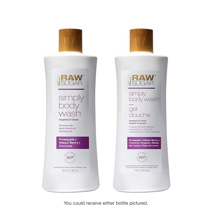 RAW SUGAR Simply Body Wash - Pineapple + Maqui Berry + Coconut, Moisturizing & Brightening Bath & Shower Gel, Sulfate-Free, Paraben-Free & Vegan (Pack of 3)-FemmiqueWomen