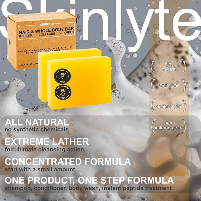 Natural Hair & Whole Body Bar Soap -Hair & Skin Treatment- Keratin & Collagen Peptides | Hair: Promotes Growth, Repair, Strength, Volume | Skin: Anti-Aging, Firm, Elasticity w/Organic Sulfur-FemmiqueWomen