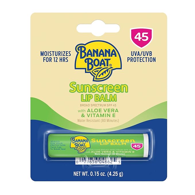 Banana Boat Sunscreen Lip Balm SPF 45 with Aloe Vera & Vitamin E, 0.15oz | Lip SPF, Aloe Vera Lip Balm with SPF, Vitamin E Lip Balm, Moisturizing Lip Balm, Lip Sunblock, Travel Sunscreen, 0.15oz-FemmiqueWomen
